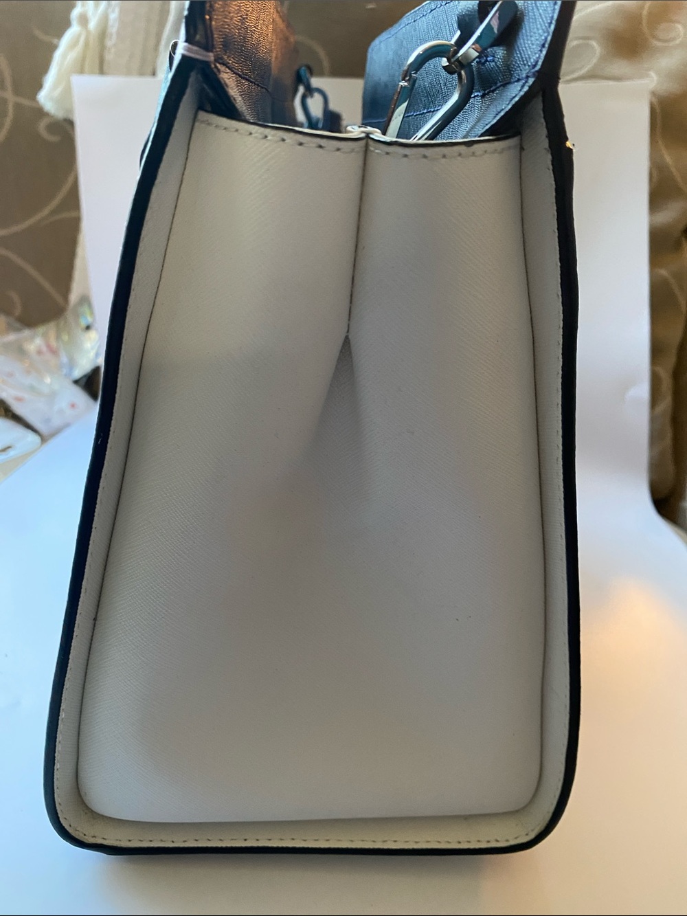 kate spade two-tone pink and navy leather tote - Picture 3 of 7